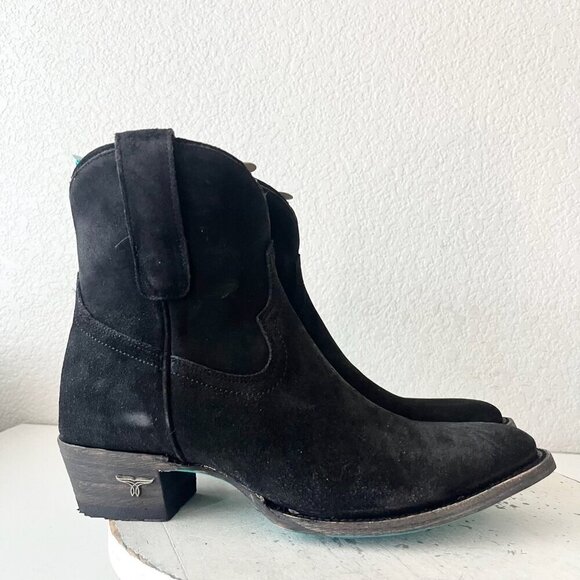 Lane PLAIN JANE Womens Cowboy Booties 9.5 Western Black Suede Cowgirl Boots - Picture 2 of 12